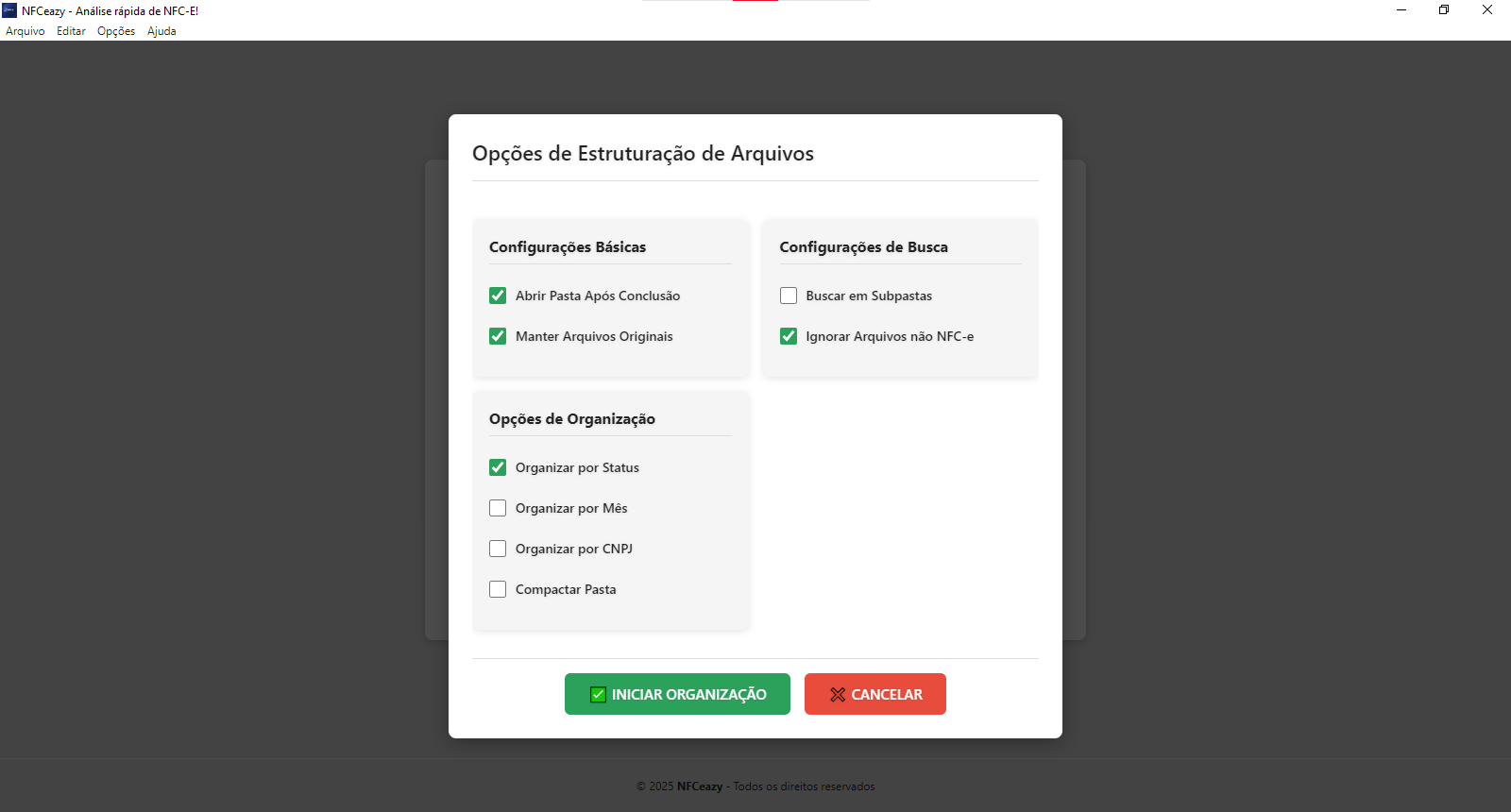 Modal de seleção de organização